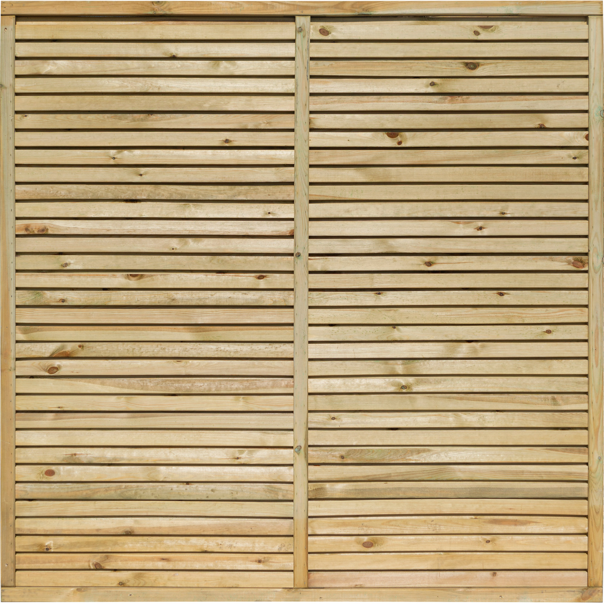 Brown wooden screen featuring horizontal slats, designed for privacy and contemporary aesthetics, measuring 6' x 6' by Rowlinson.