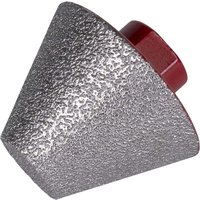 Conical diamond grinding stone with textured silver surface and red M14 threaded base.