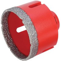 Red Rubi dry cut diamond drill bit, 43mm, with textured cutting edge and cylindrical shape.