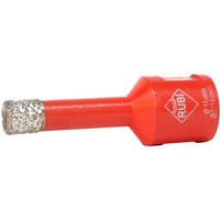 Red RUBI diamond drill bit, 10mm size, with textured cutting tip and brand logo on the side.