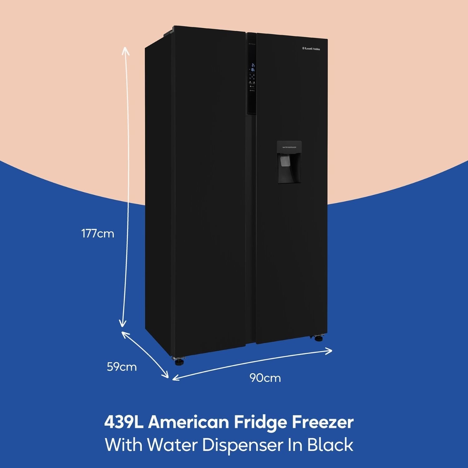 Russell Hobbs RH90AFF201B-WD Black 70/30 Split Frost Free 439L Fridge Freezer with Water Dispenser - image 3