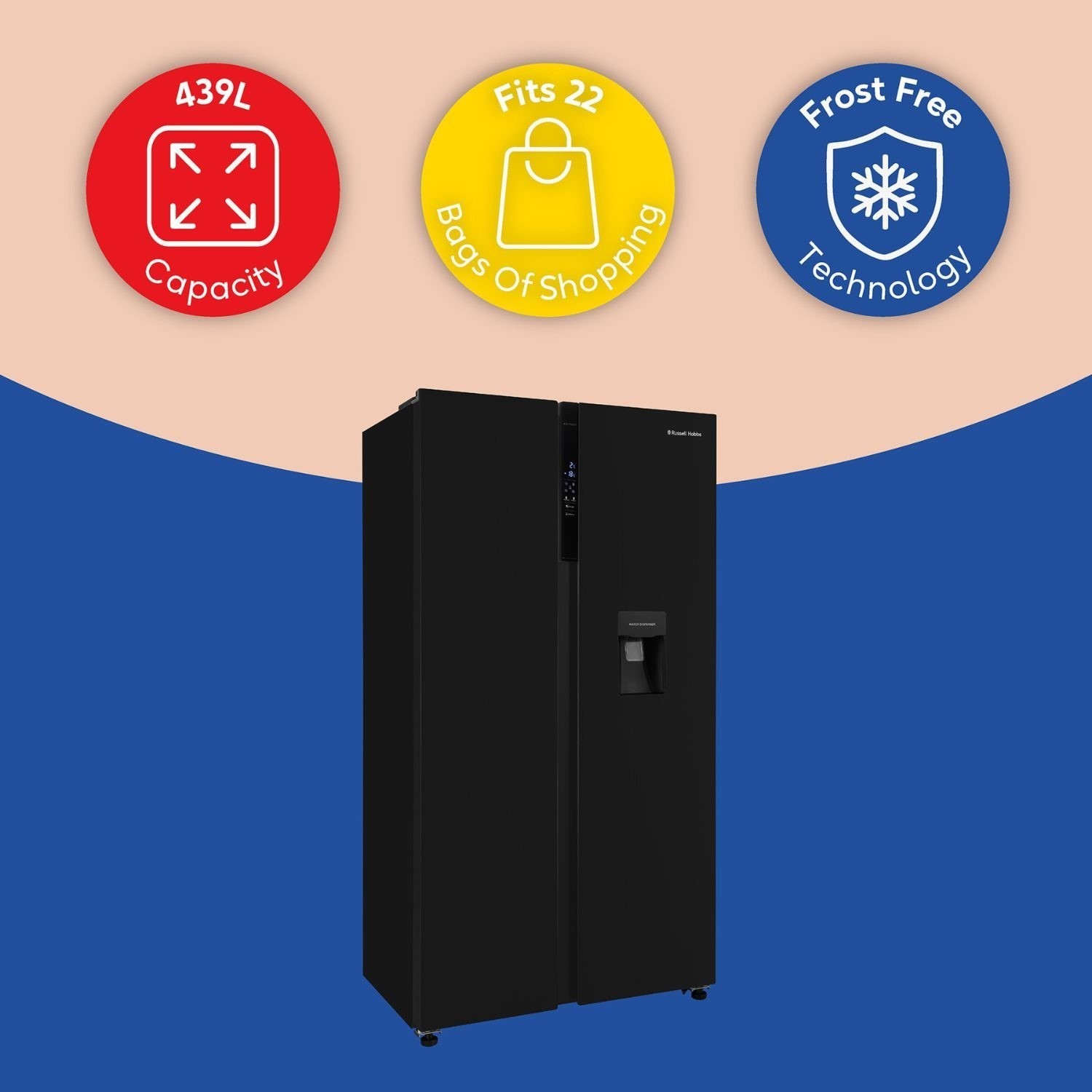 Russell Hobbs RH90AFF201B-WD Black 70/30 Split Frost Free 439L Fridge Freezer with Water Dispenser - image 4