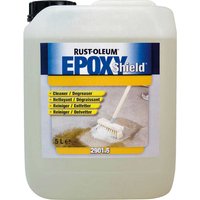 Rust Oleum Epoxy Shield Floor Cleaner and Degreaser in a white 5L jug with blue label and cleaning brush graphic.