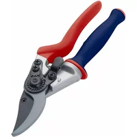 S+J Ergotwist Bypass Secateurs with red auto-rotating handle, blue grip, and sharp silver blades.