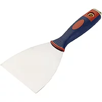 Blue and red Spear and Jackson 4-inch taping knife with stainless steel blade and ergonomic handle.