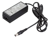 Black Samsung BN44-00394M power adapter with a rectangular body, labeled specifications on top, and a long black cable ending in a cylindrical connector.