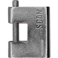 Rectangular silver Scan Armoured Shutter Padlock with textured finish and side keyhole.
