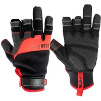 Black and red Scan Pro Framers Work Gloves with reinforced fingertips and adjustable wrist straps.