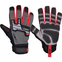 Black and gray Scan Pro Mechanics Gloves with red accents, padded knuckles, and adjustable wrist straps.