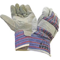 Gray Scan Rigger Work Glove with reinforced palm, striped fabric cuff, and black logo on wrist.