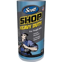 Scott Blue Heavy Duty Workshop Cloth Roll, featuring a worker illustration and bold yellow text on a blue background.