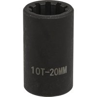 Black Sealey 1/2" drive 10-point square Ribe brake caliper socket with engraved size marking "10T-20MM"