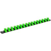 Sealey 1/2" drive socket retaining rail with 16 green clips on a black metal strip.