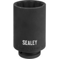 Black Sealey 1/2" drive bi-hexagon impact socket with engraved branding and a durable matte finish.