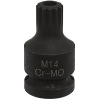 Black Sealey 1/2" drive brake caliper security spline socket bit with M14 Cr-Mo marking and ribbed top.