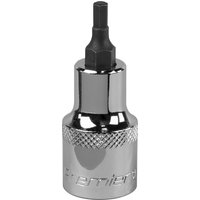 Sealey 1/2" drive hexagon socket bit with chrome finish and black hex tip, featuring knurled grip for easy handling.