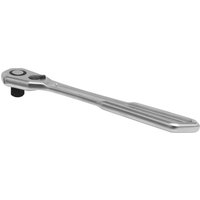 Silver Sealey 1/2" drive low profile ratchet with slim handle and round head.