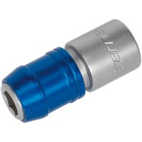 Sealey 1/2" drive quick release 10mm bit holder, silver and blue metal with hexagonal socket end.