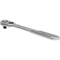 Sealey 1/4" drive low profile ratchet, silver finish, slim handle, round head with quick-release button.