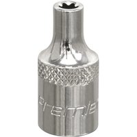 Sealey 1/4" Drive Torx Socket, silver chrome finish with knurled grip and engraved branding.