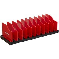 Red Sealey 10 Bay Plier Rack with black base and ten angled slots for organizing pliers.
