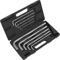 Black Sealey 10 Piece Extra Long Jumbo Hexagon Allen Key Set in a hard plastic case with molded slots