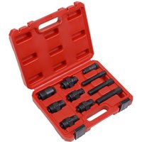 Red Sealey case with 10 black motorcycle flywheel pullers, various sizes, organized in foam insert.