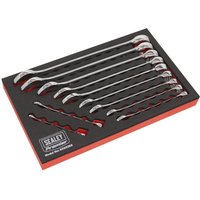Sealey 11 piece imperial spanner set in black and red module tray with polished chrome finish.
