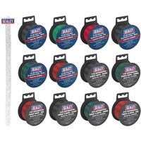 Sealey 12 Piece Wiring Cable Spool Set with black spools, colored wires, and a white storage hanger.