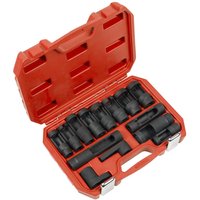Red Sealey 14 Piece 1/2" Drive Socket Set in a sturdy case, featuring black sockets for oxygen and diesel injectors.