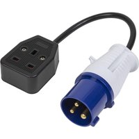 Black Sealey trailing socket with blue and white 2P+E plug, connected by a short black cable.