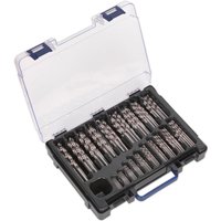 Sealey 170 Piece HSS Drill Bit Set in black plastic case with transparent lid and organized compartments.