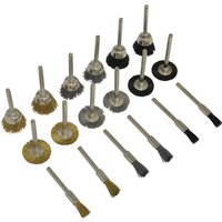 Sealey 18 Piece Rotary Multi Tool Wire Brush Set with various brush heads in silver, gold, and black.