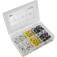 Clear plastic case with assorted black, yellow, and silver screws for number plates, organized in compartments.