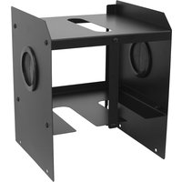 Black Sealey 2 Bay Power Tool Storage Rack with two shelves and circular side cutouts.
