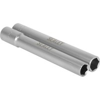 Sealey 2 Piece 3/8" Drive Extra Deep Hexagon Socket Set, silver, elongated design with hexagonal openings.