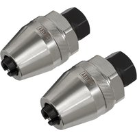 Sealey 2 Piece Impact Stud Extractor Set, silver metal with hexagonal black ends and textured grip sections.