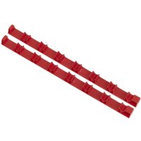 Red Sealey 2 Piece Screwdriver Rack Set with slots for 14 screwdrivers, designed for wall mounting.
