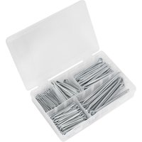 Sealey split pin assortment in a clear plastic case, featuring 230 metric and imperial silver pins in various sizes.