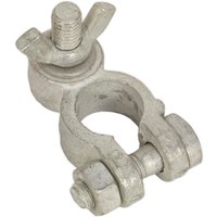 Sealey 24v battery terminal post with silver washer and wing nut, featuring a robust metal clamp design.