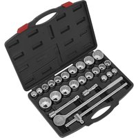 Sealey 26 Piece 3/4" Drive Bi Hexagon Socket Set in black case with chrome sockets and ratchet handle.