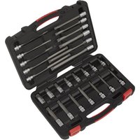 Sealey 26 piece 3/8" drive spline socket bit set in black plastic case with red handle and organized slots.
