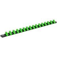 Sealey 3/8" Drive Socket Retaining Rail with 16 green clips on a black metal strip.