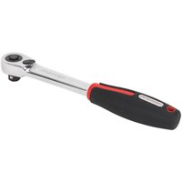 Sealey 3/8" drive ratchet wrench with 72-tooth mechanism, chrome finish, and black ergonomic handle with red accents.