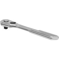 Silver Sealey 3/8" drive low profile ratchet with a sleek, flat handle and a compact, round head design.