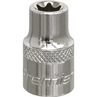 Sealey 3/8" Drive Torx Socket, silver chrome finish, knurled grip, engraved branding, star-shaped internal socket.