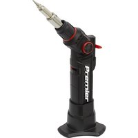 Black Sealey 3 in 1 Butane Indexing Soldering Iron with red accents and ergonomic handle.