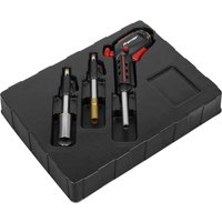 Black and red Sealey 3 in 1 interchangeable propane torch set with three nozzle attachments in a molded case.