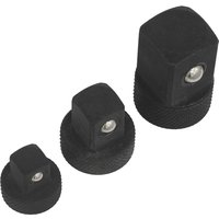 Black Sealey 3 Piece Low Profile Impact Socket Adaptor Set with knurled edges and square drive ends.