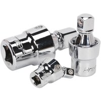 Chrome Sealey 3 Piece Universal Joint Set with swivel heads and square drive ends for socket wrench flexibility.